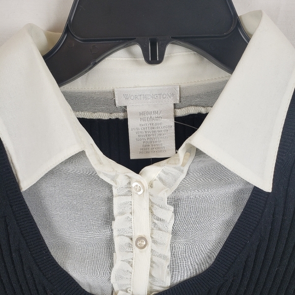Worthington Black Button Down Sweater with Tie Sz M - Picture 3 of 8